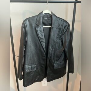 Faux leather blazer
